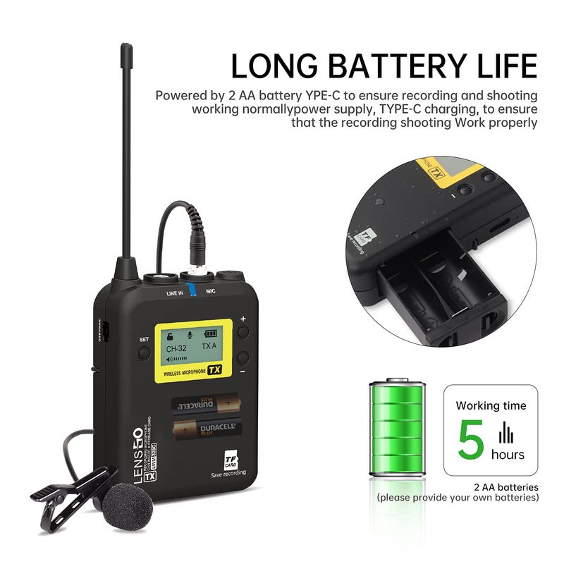 LENSGO Wireless Lavalier Microphone System, LWM-328C 99-Channel UHF Professional Omnidirectional Wireless Lapel Mic for Canon Nikon DSLR Camera Smartphone Camcorder Interview Video Recording (RX+TX) - Image 3